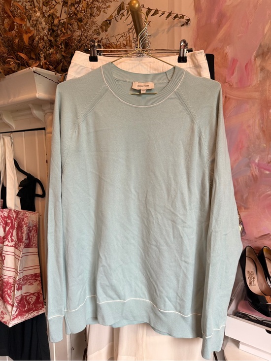 Bugatchi Tops - Bugatchi Light Seafoam Green Crewneck Sweater with White Stitching